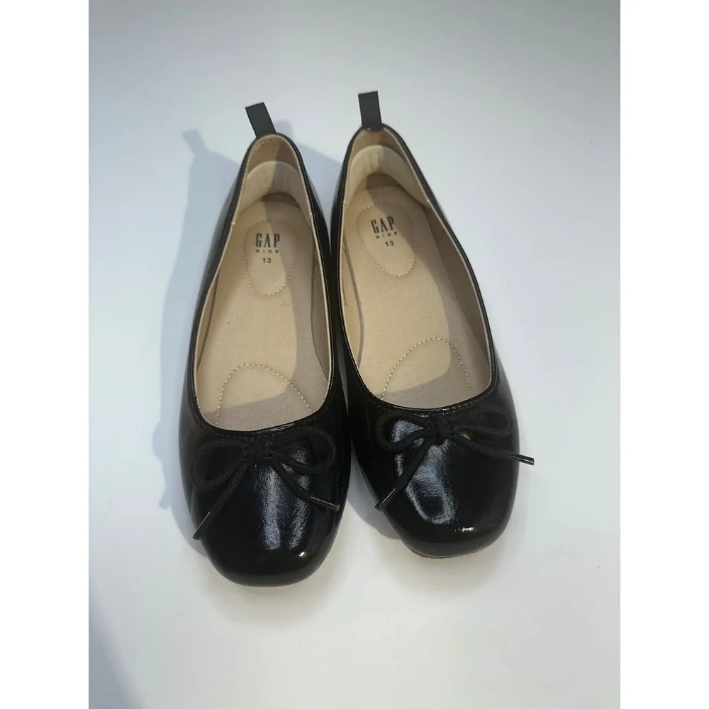 Gap Kids Girls Black Patent Leather Ballet Flats Bow Shoes Size 13 S/774970-01